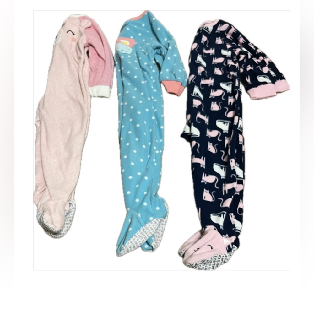 Bundle of 3 Carter's Fleece Pajamas with Pink Cat Design **Good Condition**